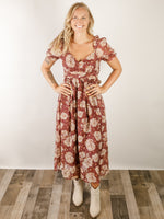 Burgundy Floral Midi Dress