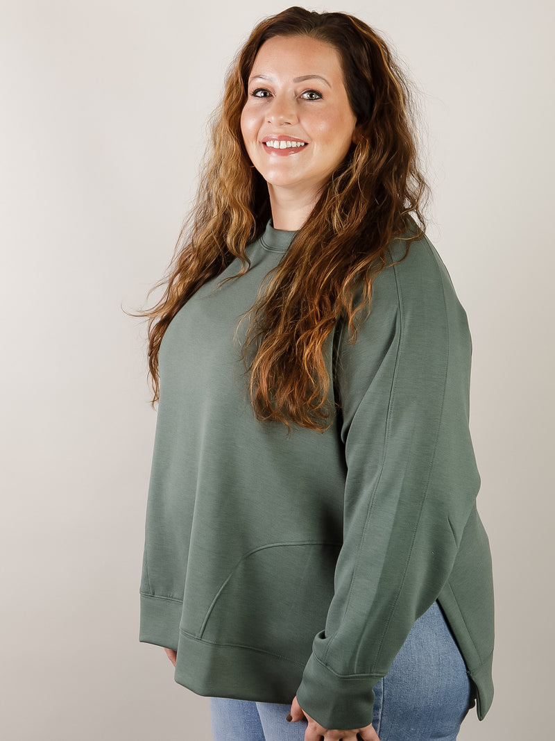 Curvy Jade Round Neck Scuba with Side Slits