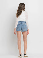 Vervet High Rise A-Line Raw Hem Denim Shorts