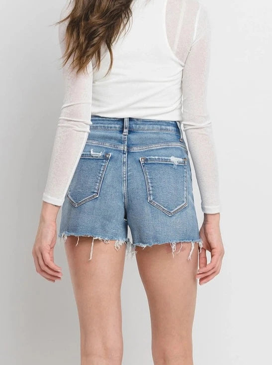 Vervet High Rise A-Line Raw Hem Denim Shorts