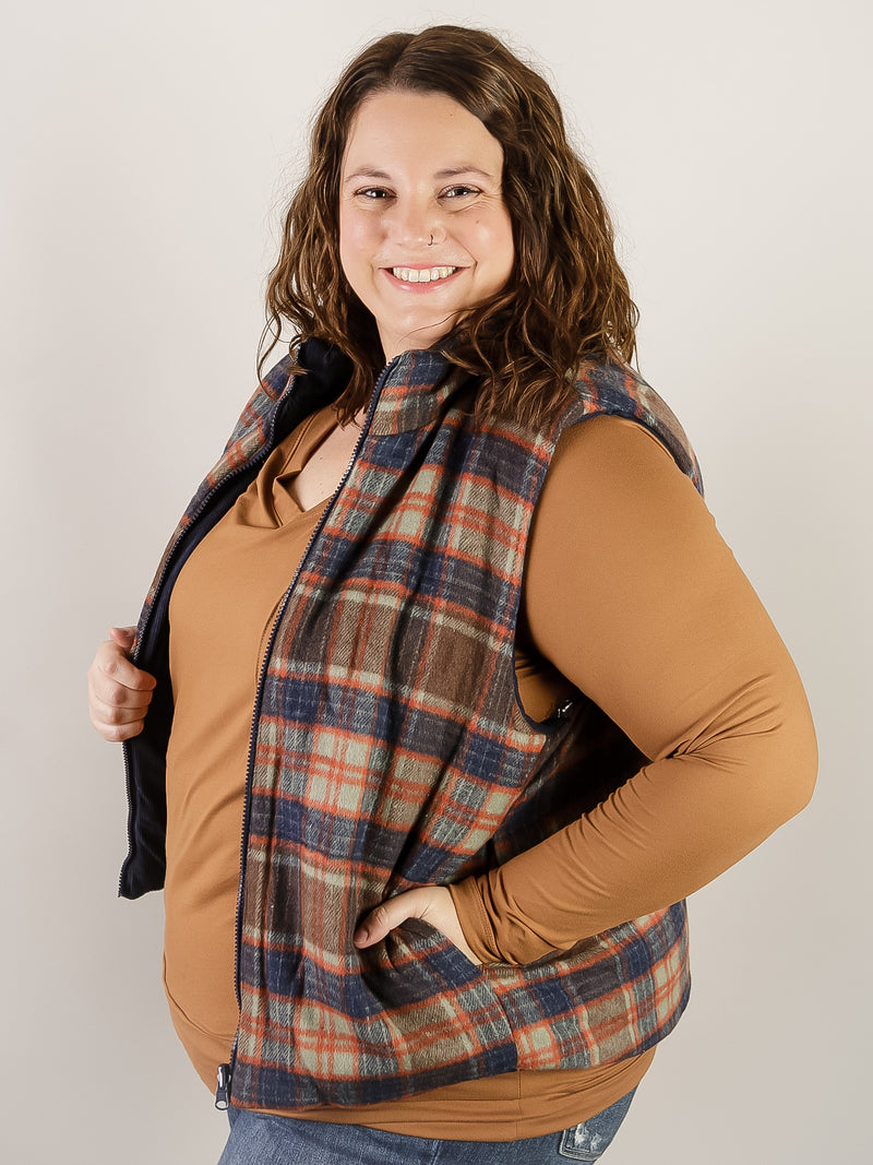 Corduroy and Plaid Reversible Vest