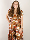Rust Floral Satin Tiered Dress