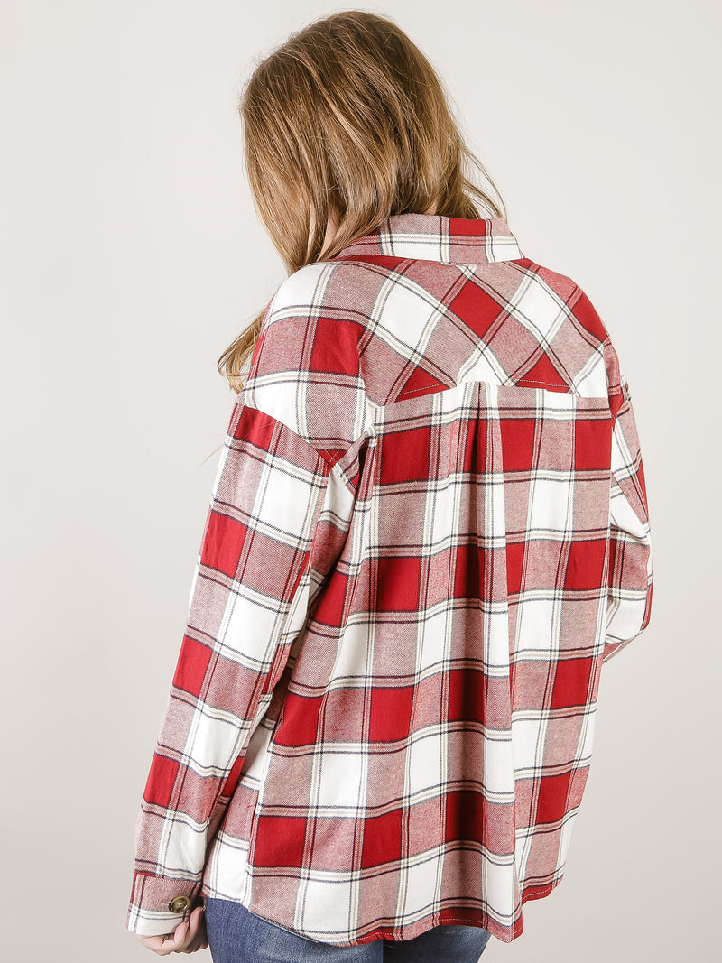 Red and White Plaid Button Up Shirt