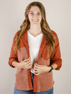 Rust Button Down Mixed Ribbed Hooded Jacket