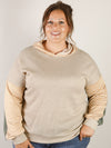 Taupe and Olive Color Block Striped Sleeve Hoodie