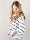 Denim Blue Striped 3/4 Folded Sleeve Knit Top