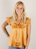 Caramel Polka Dot Sleeveless Blouse