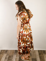 Rust Floral Satin Tiered Dress