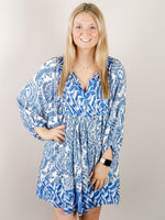 Royal Blue and White 3/4 Sleeve Dress