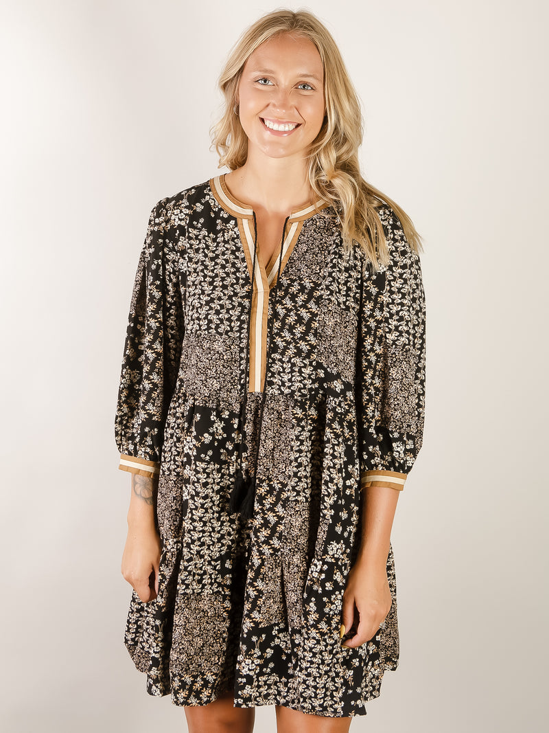 Black Ditsy Floral Printed Dress