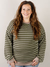 Curvy Olive Ribbed Striped Top
