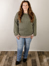 Curvy Olive Ribbed Striped Top