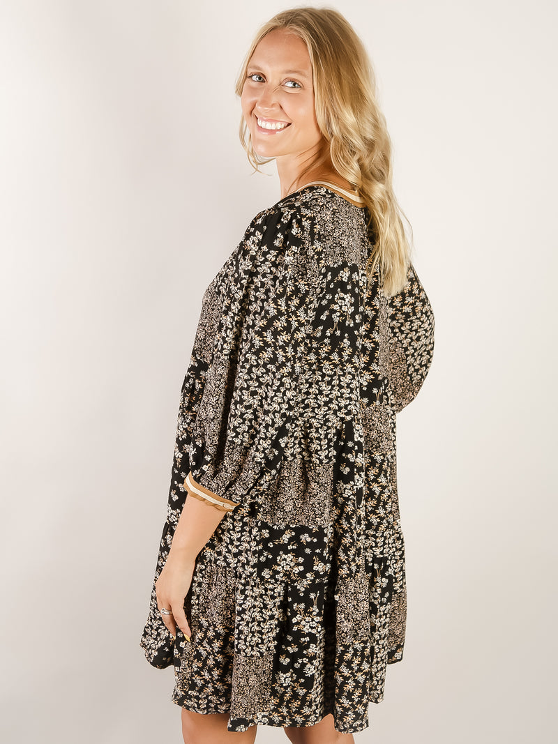 Black Ditsy Floral Printed Dress