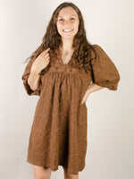 Brown Jacquard Floral Lace Dress