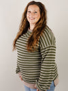 Curvy Olive Ribbed Striped Top