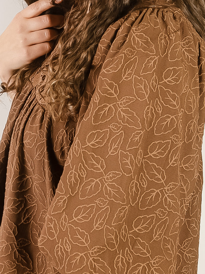Brown Jacquard Floral Lace Dress