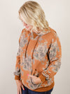 Camel Floral Print Hooded Sweatshirt