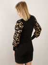 Black Sweater Knit Dress with Leopard Sleeve