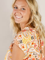 Orange Ikat Print Sleeveless Top