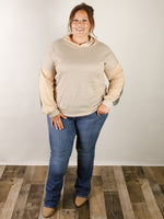 Taupe and Olive Color Block Striped Sleeve Hoodie