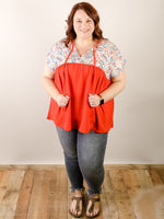 Curvy Red Orange Embroidered Top Blouse