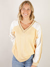 Mustard Cable Knit with Lace Sleeve