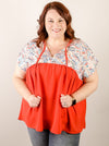 Curvy Red Orange Embroidered Top Blouse