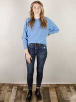 Blue Textured Dolman Sleeve Sweater