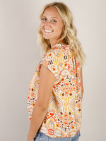 Orange Ikat Print Sleeveless Top