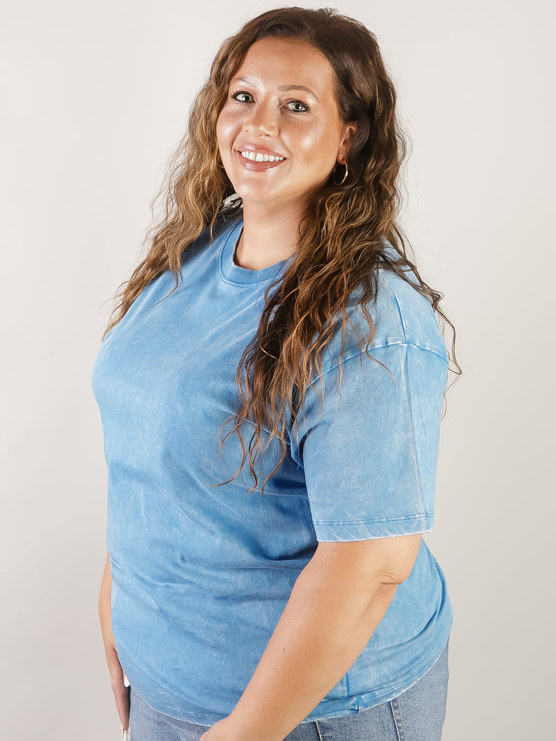 Ocean Blue Vintage Washed Oversized Tee