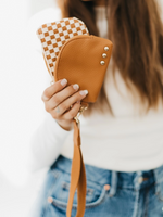 Brown Checkered Dual Pouch Wristlet
