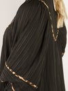 Textured Black Babydoll Dress with Leopard Trim