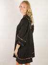 Textured Black Babydoll Dress with Leopard Trim
