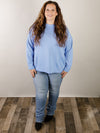 Curvy Blue Round Neck Scuba with Side Slits