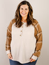 Curvy Oatmeal Thermal with Camel Plaid Sleeves