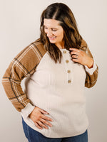 Curvy Oatmeal Thermal with Camel Plaid Sleeves