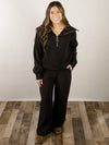 Black Ribbed Knit 1/2 Zip Set