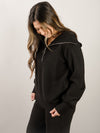 Black Ribbed Knit 1/2 Zip Set