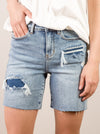 Judy Blue Light Washed Patch Mid-Length Short