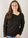 Black Solid Asymmetrical Sweater