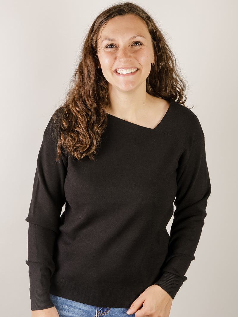 Black Solid Asymmetrical Sweater