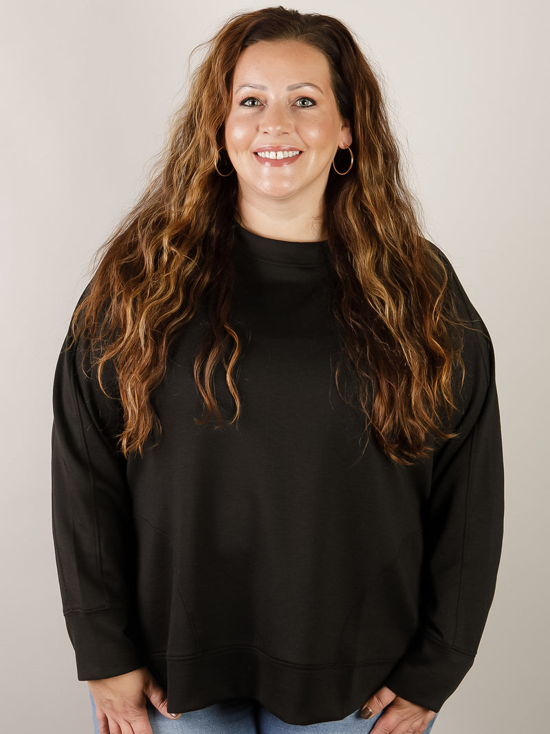 Curvy Black Round Neck Scuba with Side Slits