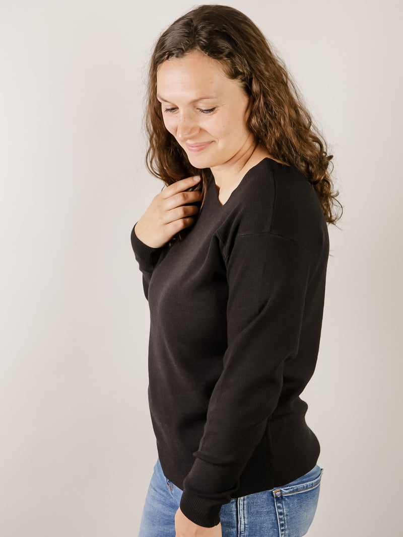 Black Solid Asymmetrical Sweater