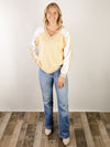 Mustard Cable Knit with Lace Sleeve