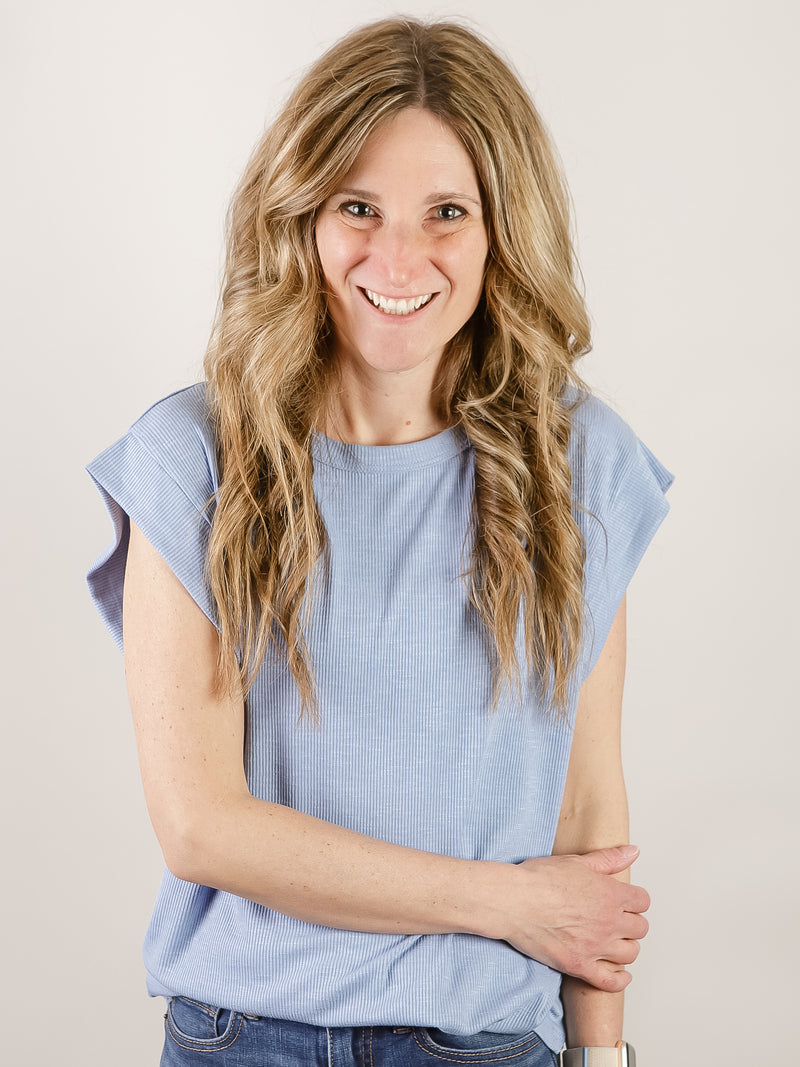 Blue Solid Slubbed Knit Top