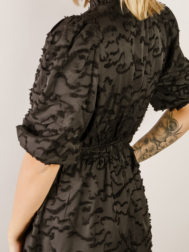 Black Textured Ruffled Dress