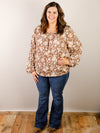 Curvy Coffee Floral Long Sleeve Blouse