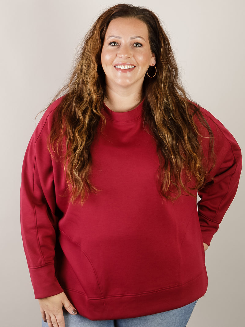 Curvy Cabernet Round Neck Scuba with Side Slits