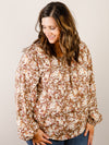 Curvy Coffee Floral Long Sleeve Blouse