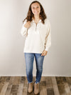 Cream Half-Zip Waffle Knit Pullover